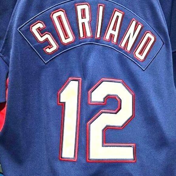 MLB Authentic Nike Team Texas Rangers Soriano #12 Navy Button Up Jersey Men Sz L - Picture 5 of 10